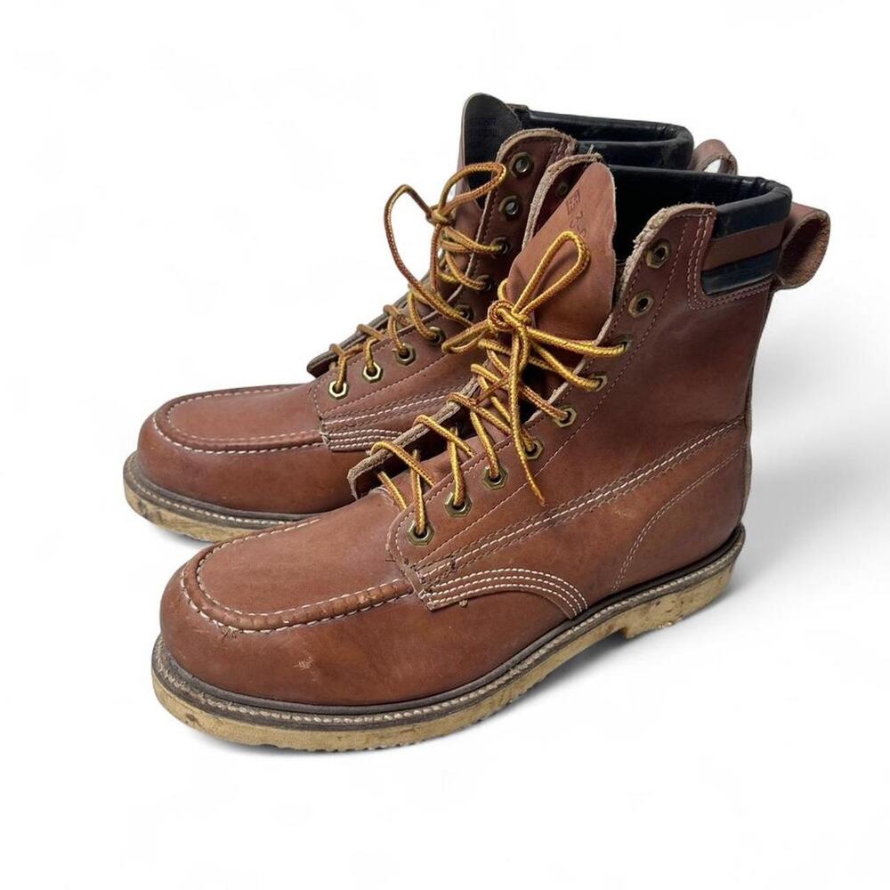 Iron Age Vintage Union USA Brown Leather Lace Up Moccasin Work Boots Size 9D